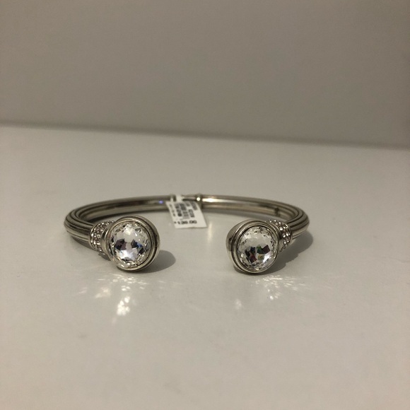 Brighton Jewelry - NWT Brighton Meridian Silvertone Crystal Sparkle Hinged Cuff Bangle Bracelet